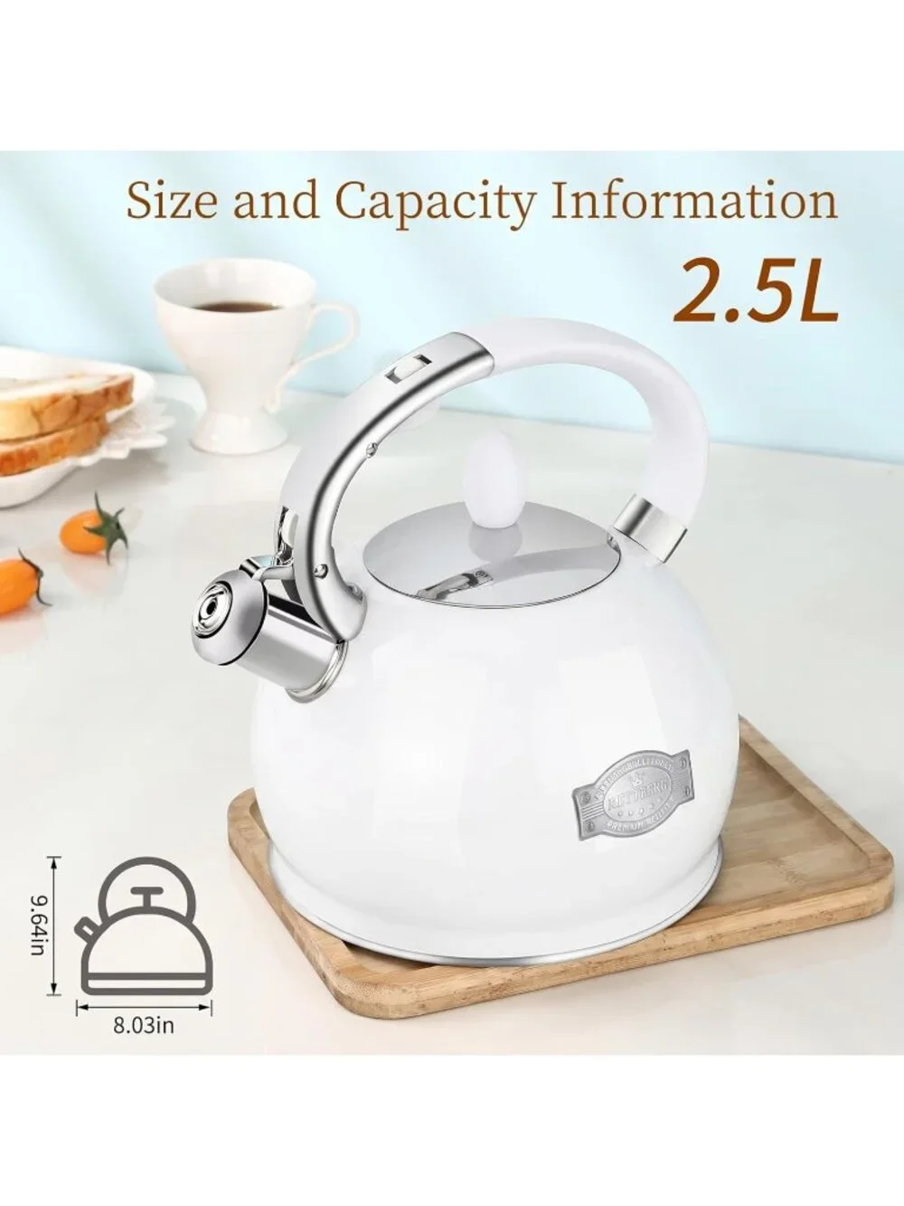 White Whistling 2.64QuartT Stainless Steel with Cool Touch Handle Tea kettles